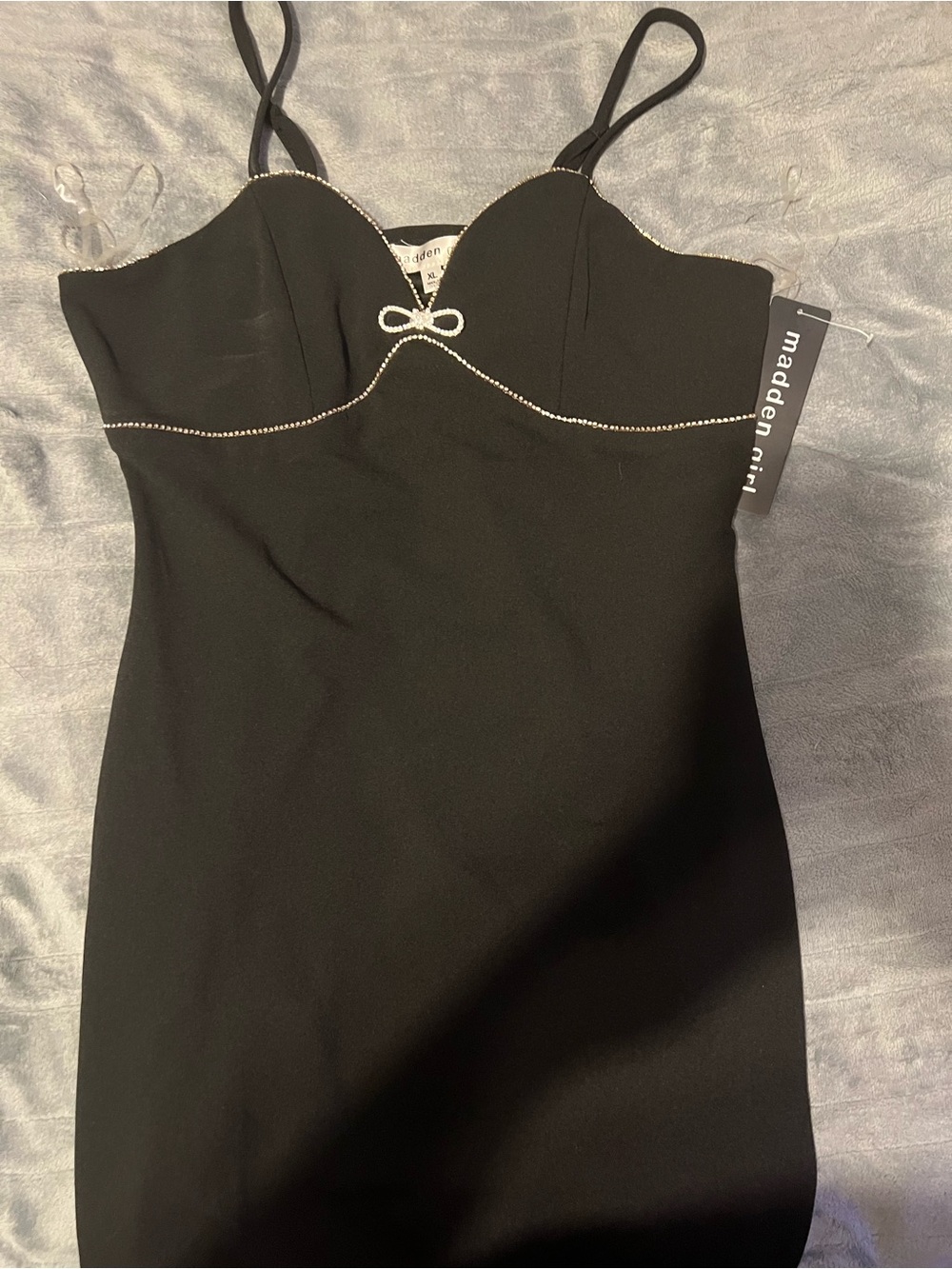Madden Girl Black Slip Dress with Rhinestone Trim